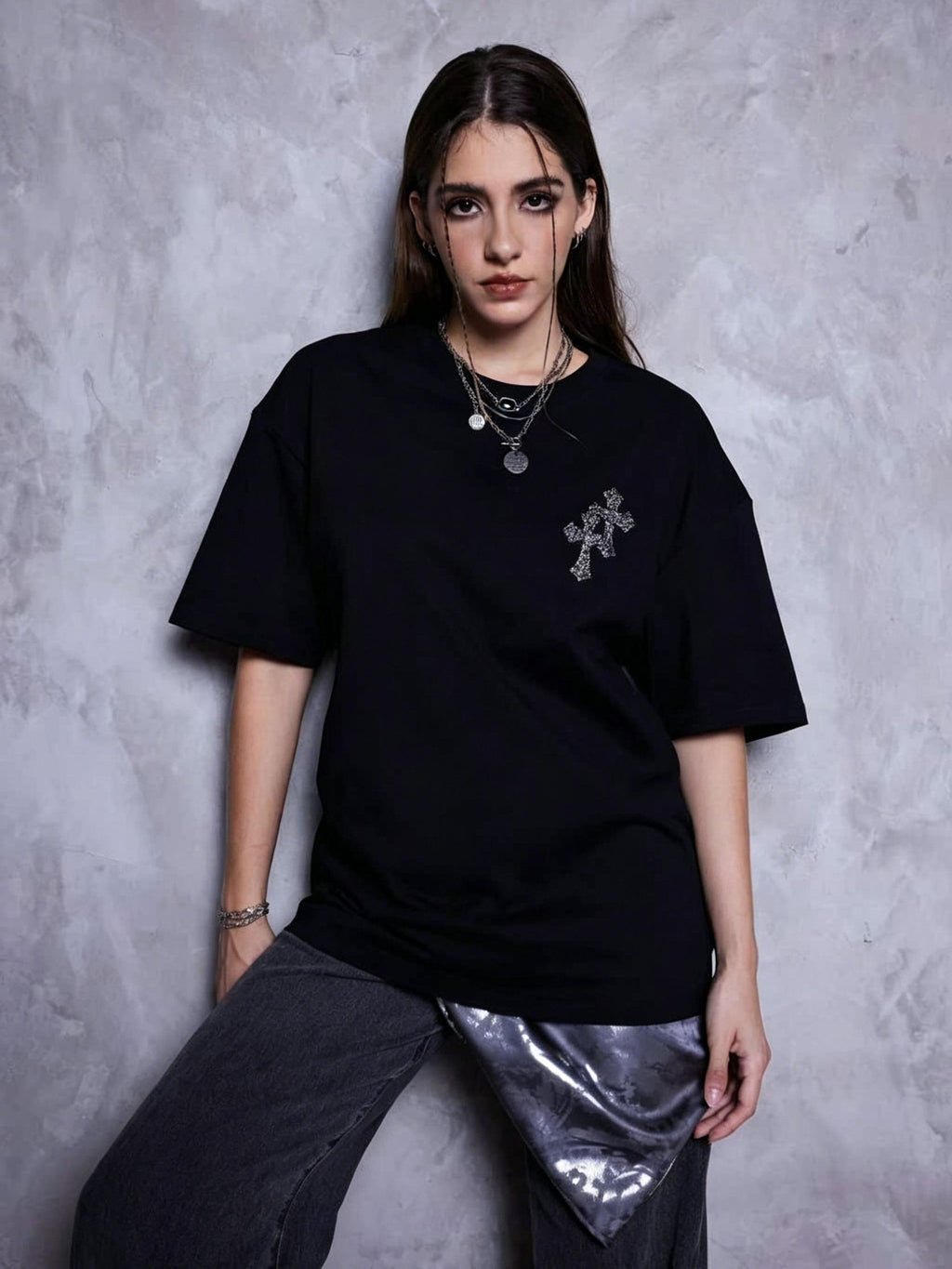 Summer Heavyweight Boxy T shirt | Sparkling Rhinestone Gothic Design | Liquid Water Soft Cotton | High grade Trendy Brand Short Sleeve for Men