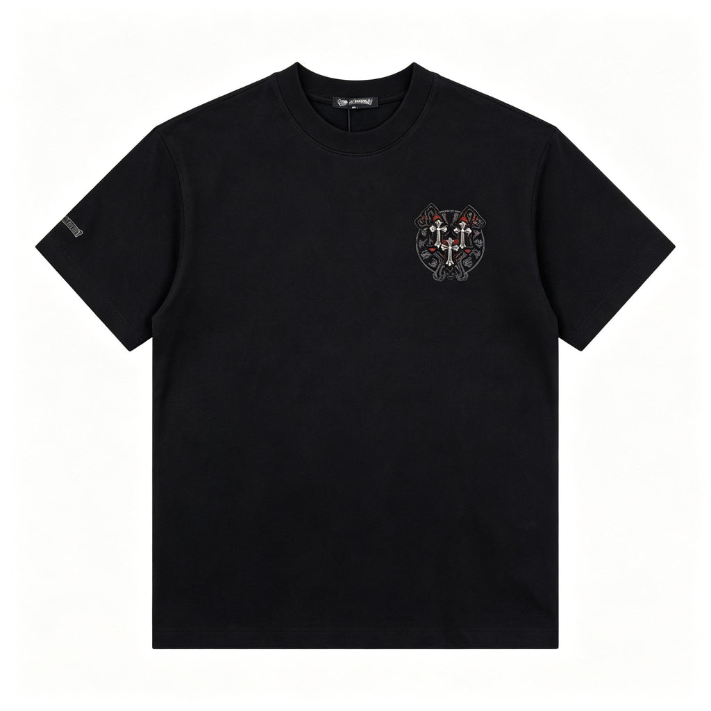 100% Cotton Heavyweight Feel! Retro Vibe Suede Flocking Horseshoe T-Shirt Men's Summer Boxy Fit Loose Streetwear Unisex Top