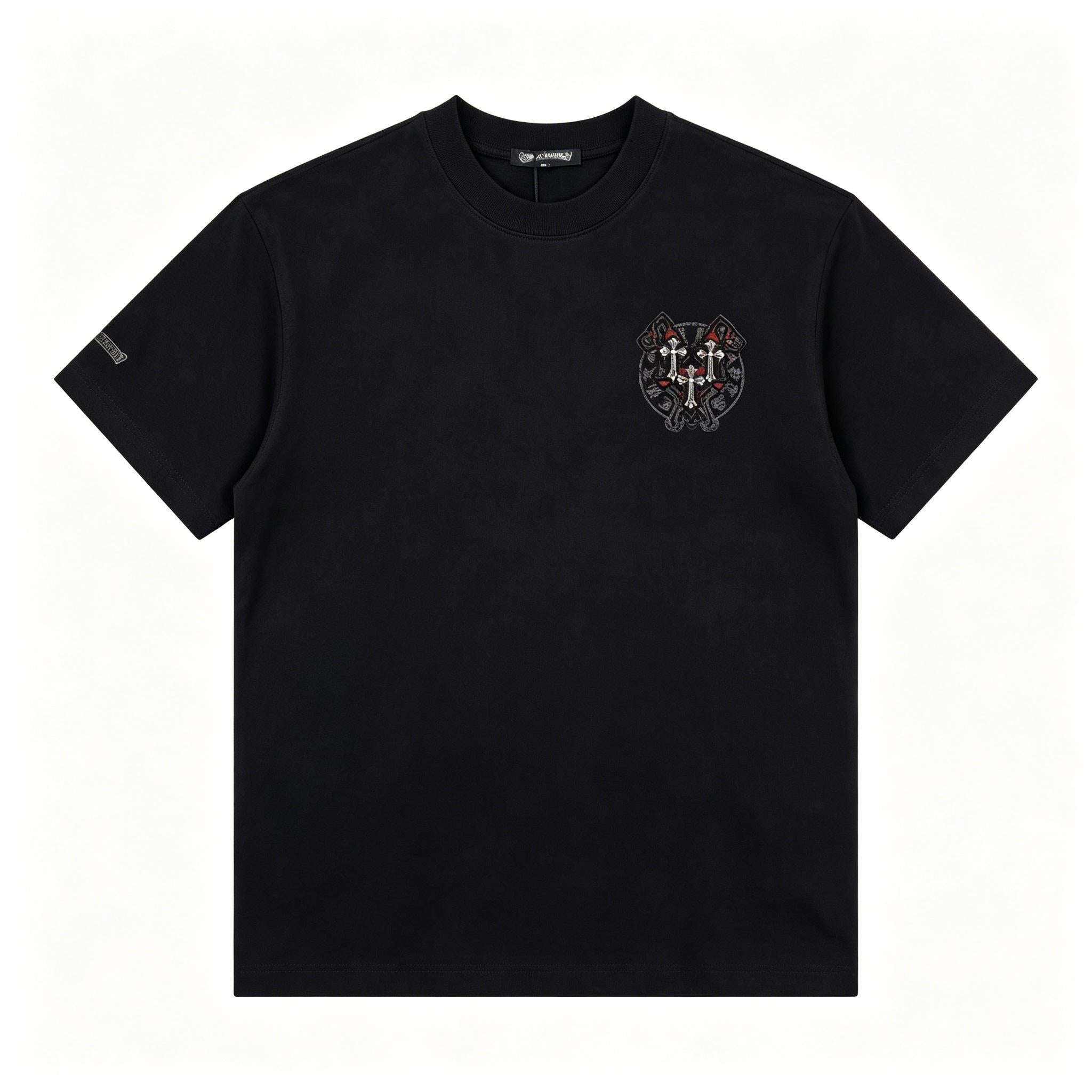 100% Cotton Heavyweight Feel! Retro Vibe Suede Flocking Horseshoe T-Shirt Men's Summer Boxy Fit Loose Streetwear Unisex Top