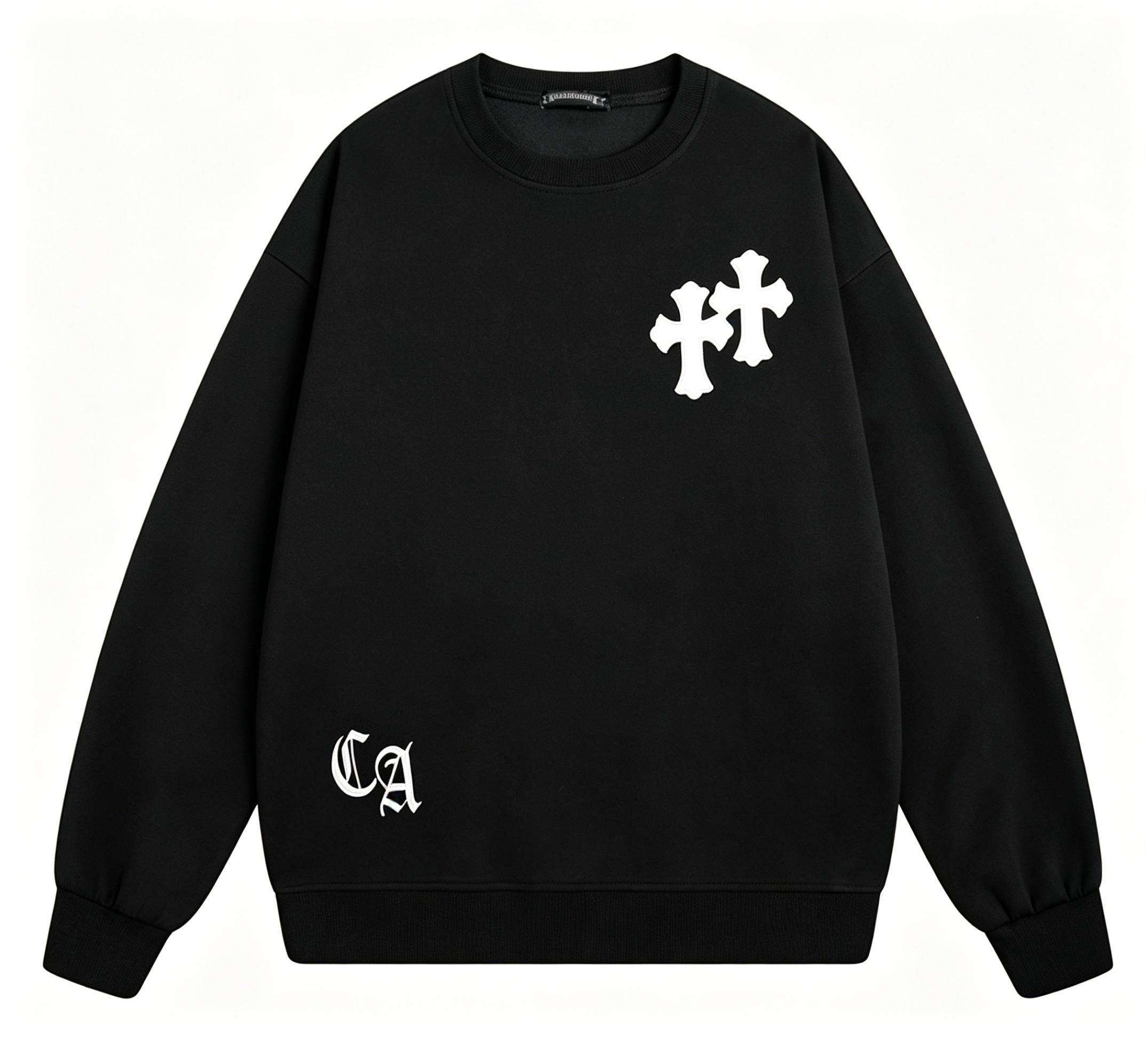 Men's Gothic Cross Sweatshirt | Patchwork Embroidery Y2K Streetwear | Heavyweight Cotton Oversized Pullover