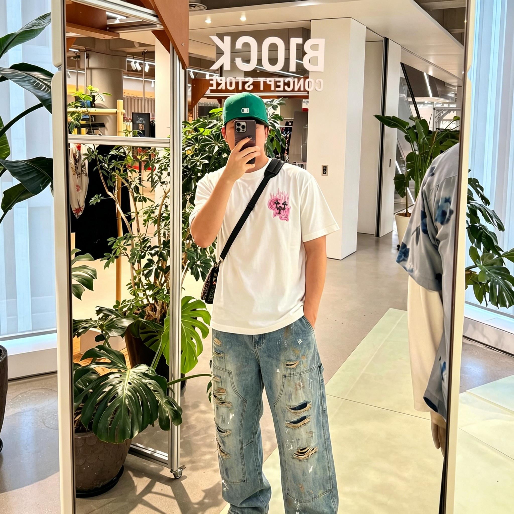 Trendy New Men's T Shirt | 3D Mint Green Flame Horseshoe Pattern | 300g Heavy Cotton High grade Short Sleeve | Korean Style Loose Streetwear
