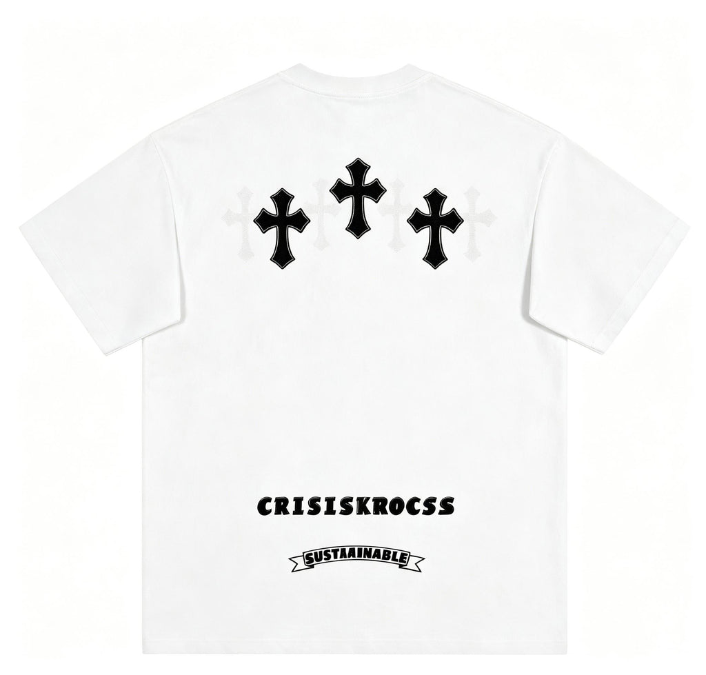 Premium 250g Liquid Water Soft Cotton Tee | Detailed Applique Embroidery | High end Cross Pattern | Comfortable Loose Tee Plus Size M 3XL