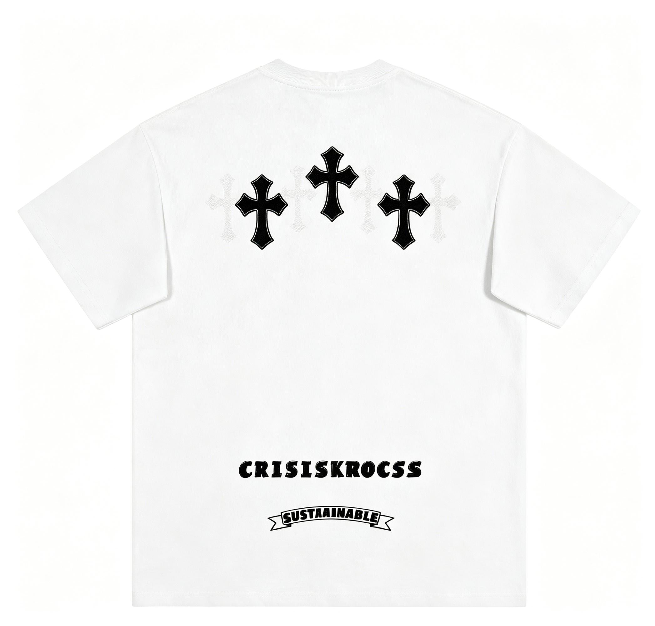 Premium 250g Liquid Water Soft Cotton Tee | Detailed Applique Embroidery | High end Cross Pattern | Comfortable Loose Tee Plus Size M 3XL