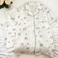 韓式可愛卡通貓咪紅蝴蝶結印花三件式睡衣 | 奶油粉色柔軟透氣褶皺棉質家居服 | 短袖紐帶襯衫 + 短褲 + 長褲組合 | 女士及少女款