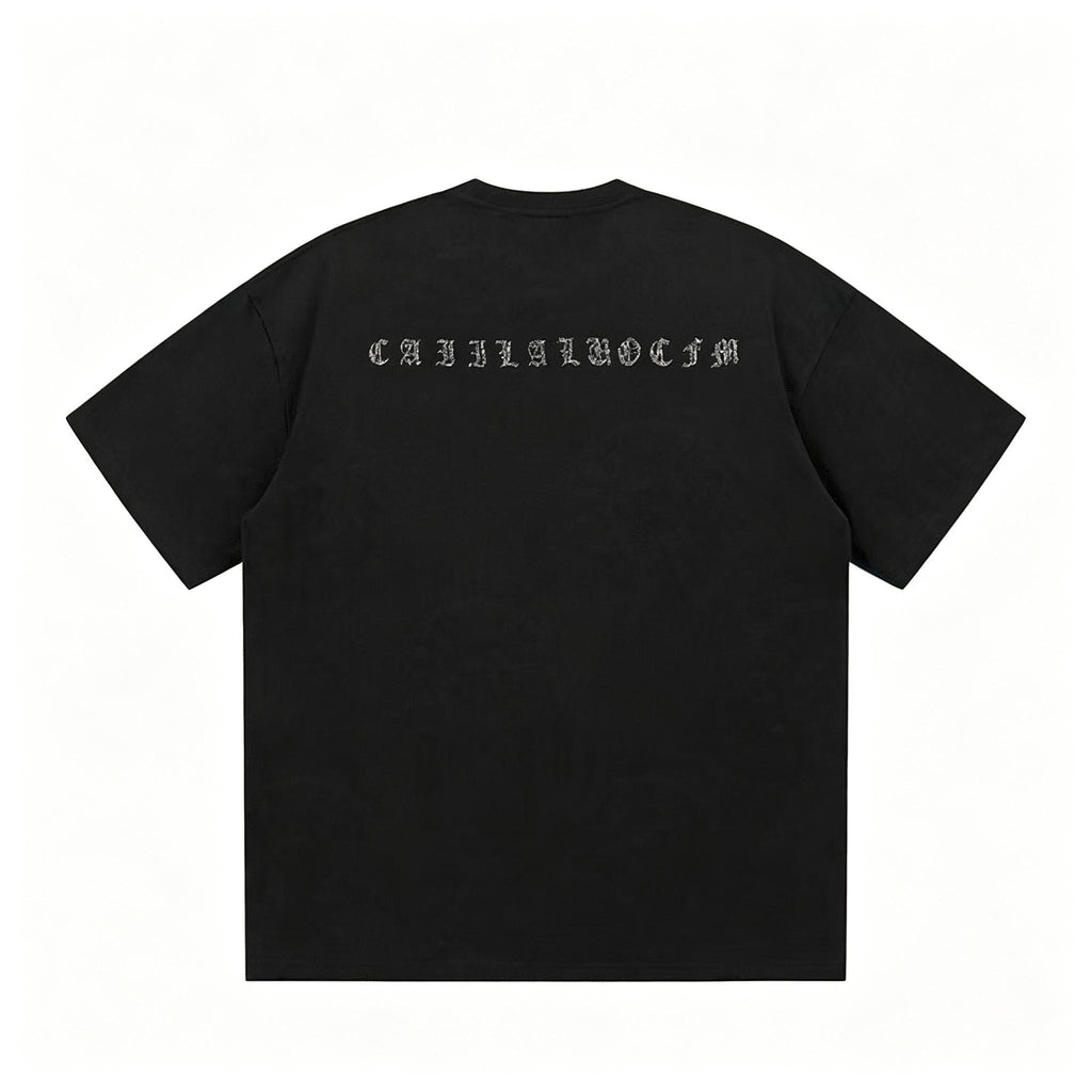 Summer Heavyweight Boxy T shirt | Sparkling Rhinestone Gothic Design | Liquid Water Soft Cotton | High grade Trendy Brand Short Sleeve for Men