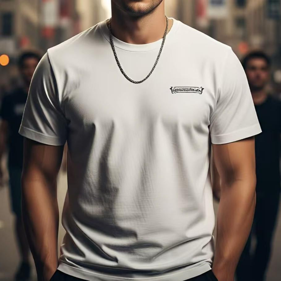 High Street Retro Grey Washed Distressed Embroidered T-Shirt Men's Women's Suede Print Heavyweight Oversize Loose Fit Unisex Couple Streetwear Tee