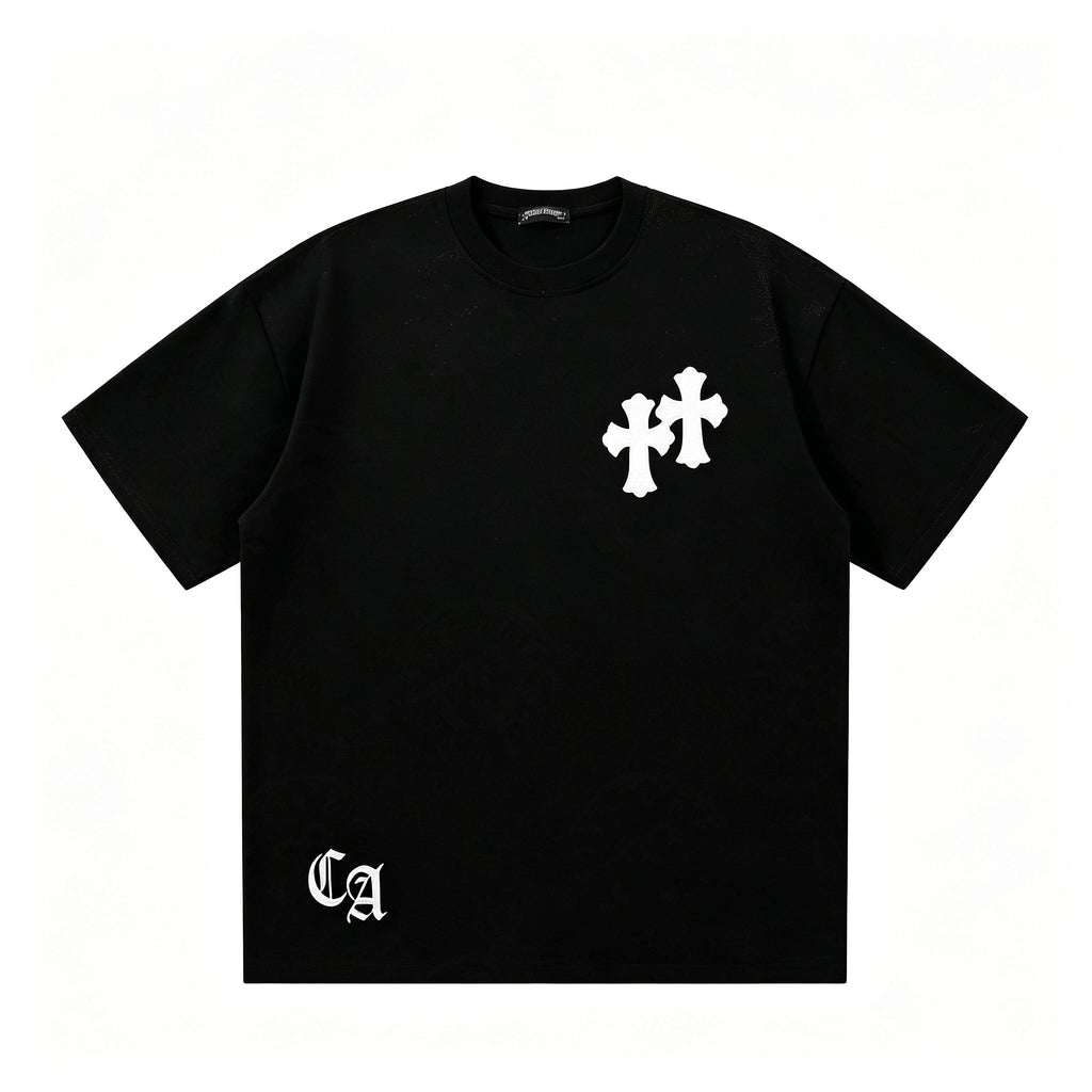 Premium 250g Liquid Water Soft Cotton Tee | Detailed Applique Embroidery | High end Cross Pattern | Comfortable Loose Tee Plus Size M 3XL